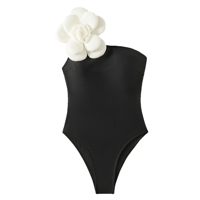 Women's Elegant One-Shoulder Swimsuit with Floral Applications Mune Fashion