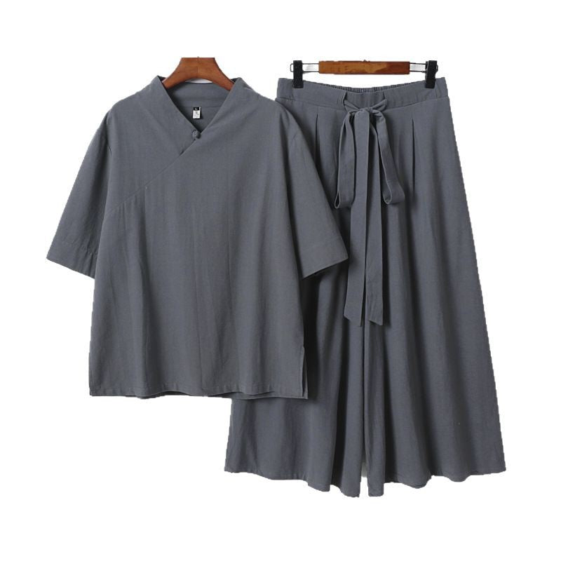 Women's Loose Kimono Loungewear Set with V-Neck and Culotte Pants Mune Fashion