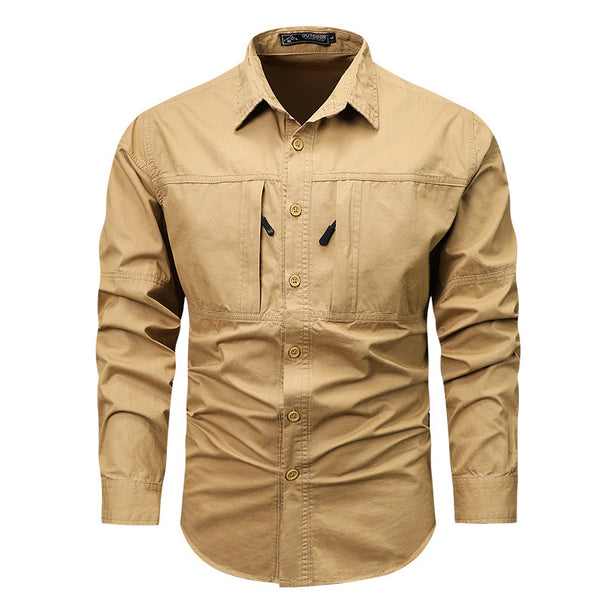 Men's functional long-sleeve utility shirt with vertical ventilation openings, ergonomic cut and reinforced seams.