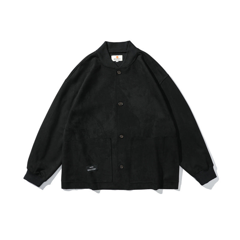 Men's Loose Overshirt made of Suede Imitation with Button Placket and Large Front Pockets Mune Fashion