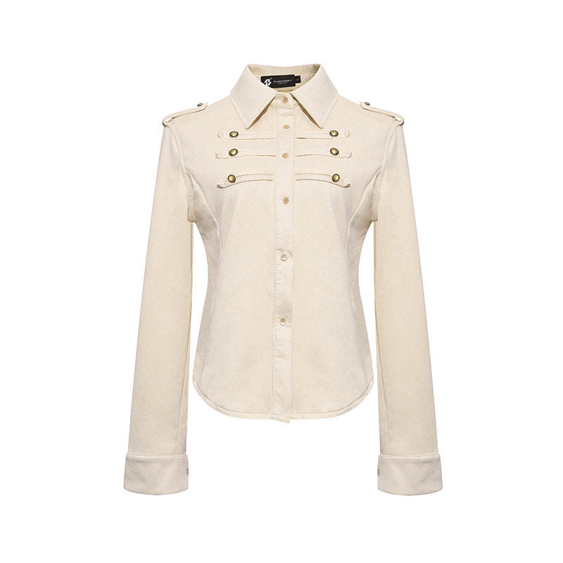 Ladies Military Velvet-Look Jacket with Epaulettes and Decorative Straps Mune Fashion