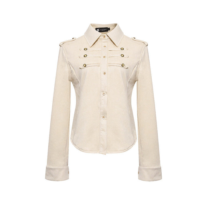 Ladies Military Velvet-Look Jacket with Epaulettes and Decorative Straps Mune Fashion
