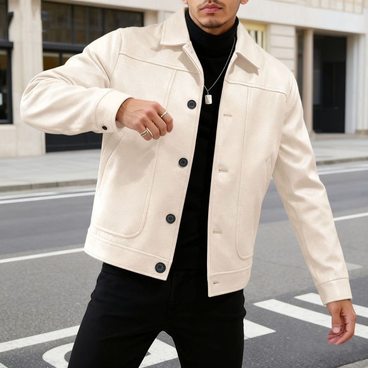 Men's modern trucker overshirt made of suede imitation with decorative stitching and patch pockets Mune Fashion