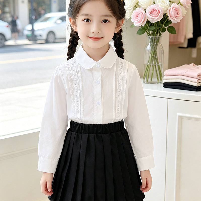 Girls elegant shirt blouse with fine lace trim Mune Fashion