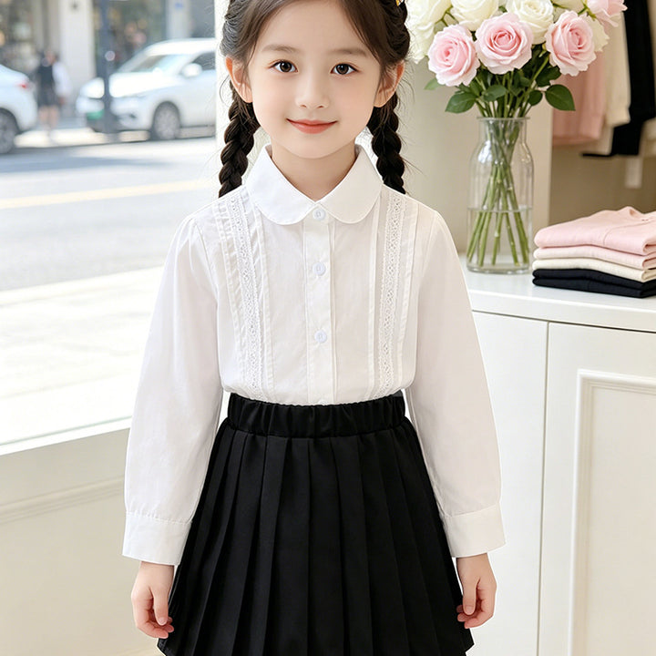 Girls elegant shirt blouse with fine lace trim Mune Fashion