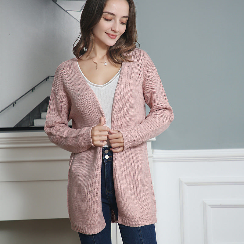 Women Longline Knit Cardigan without Closure with Open Front and Fine Rib Edge Mune Fashion