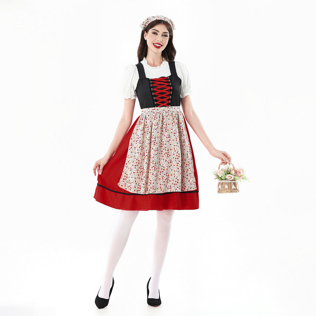 Ladies' traditional dirndl dress with laced bodice and floral apron Mune Fashion