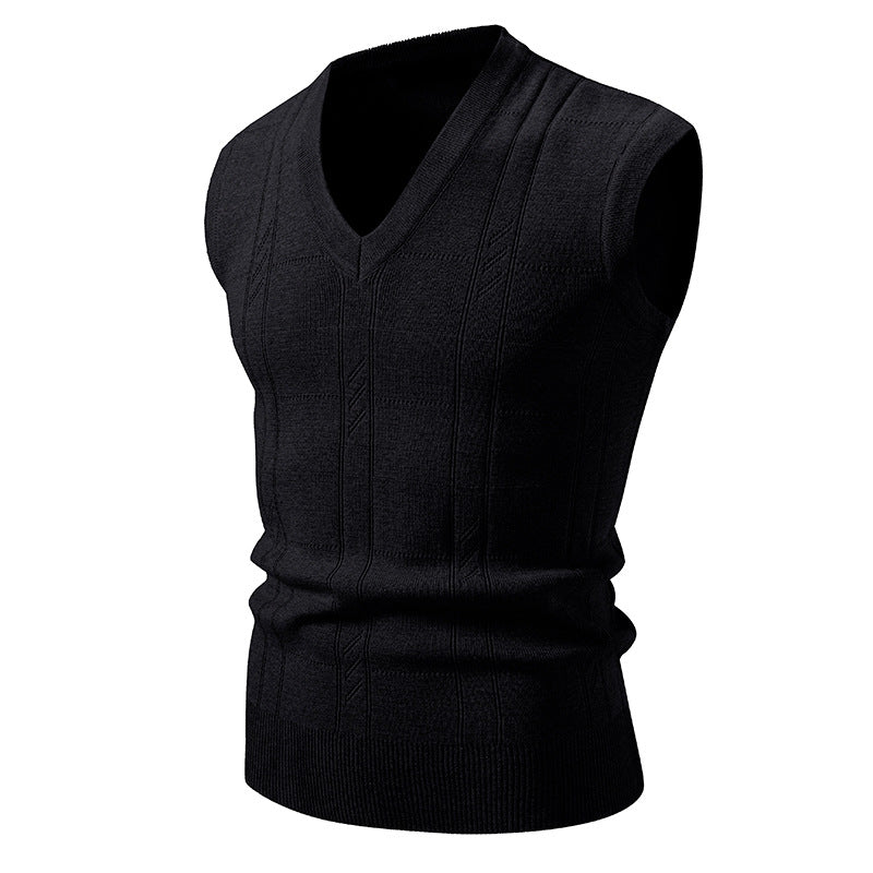 Men's sleeveless knitted vest with V-neck, fine textured knit and elastic waistband Mune Fashion