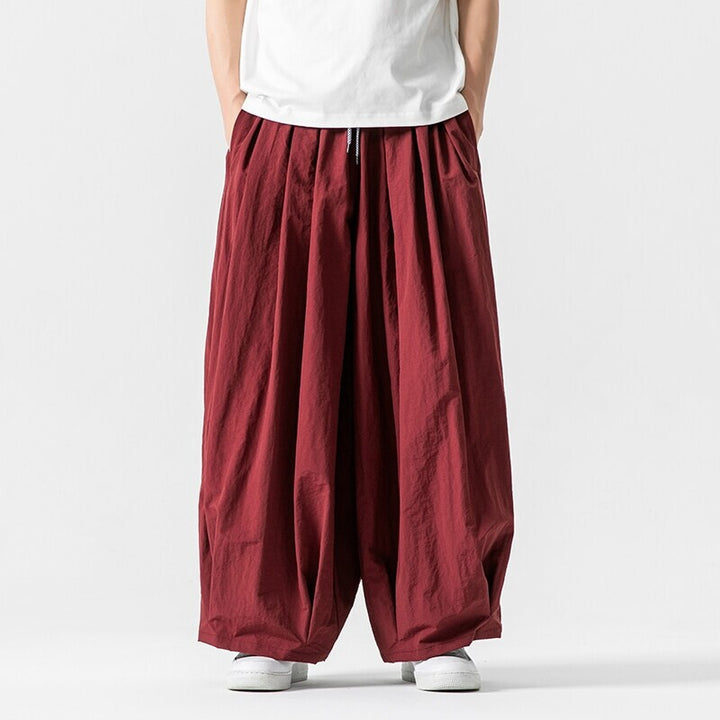 Men's wide flowing Palazzo pants with pleats and drawstring waistband Mune Fashion