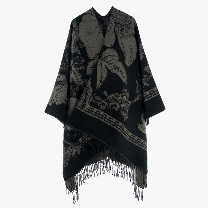 Women's Rectangular Jacquard Throw with Floral Allover Pattern and Fringe Hem Mune Fashion
