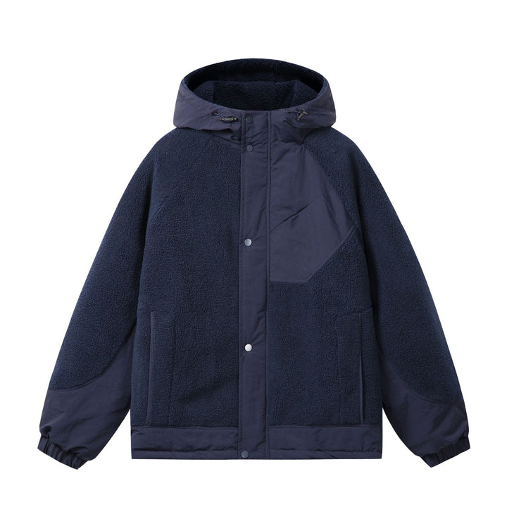 Unisex Boxy Fleece Jacket with Hood and Contrasting Nylon Inserts Mune Fashion