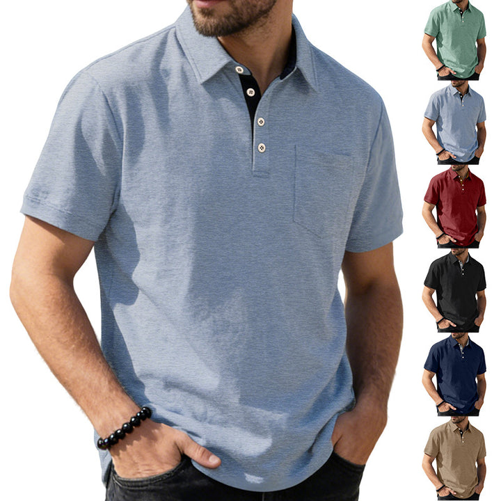 Men's short sleeve polo collar shirt made of textured jersey with chest pocket and contrasting button placket Mune Fashion