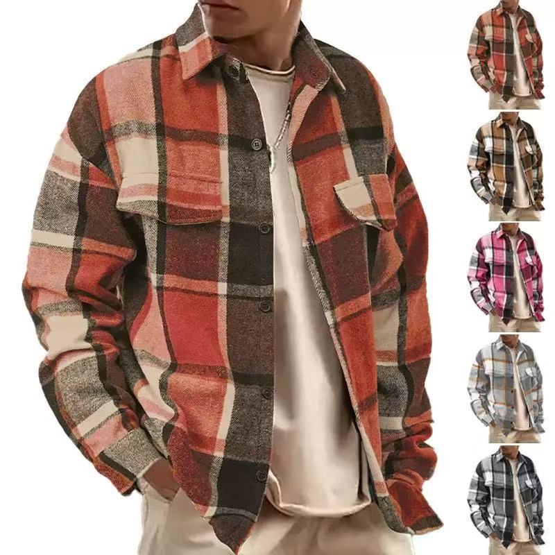 Men's Checked Flannel Shirt Jacket with Chest Pockets and Button Placket Mune Fashion