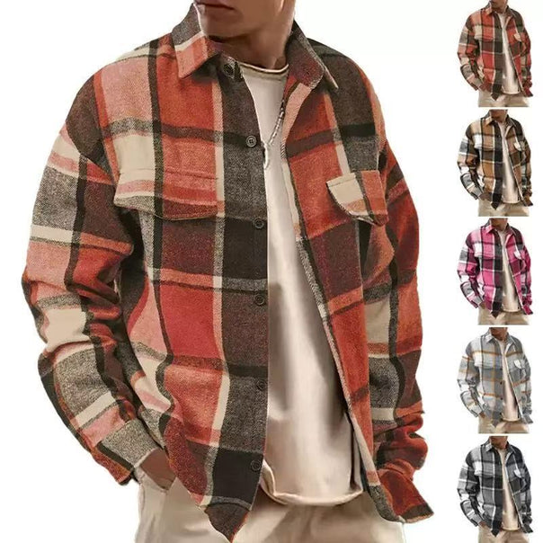 Men's Checked Flannel Shirt Jacket with Chest Pockets and Button Placket Mune Fashion