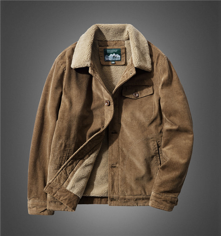 Men's fine cord worker jacket with full teddy lining and lapel collar Mune Fashion