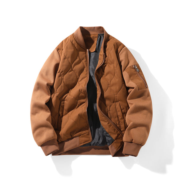 Men's  Quilted Bomber Jacket with Ribbed Collar and Sleeve Zip Pocket Mune Fashion