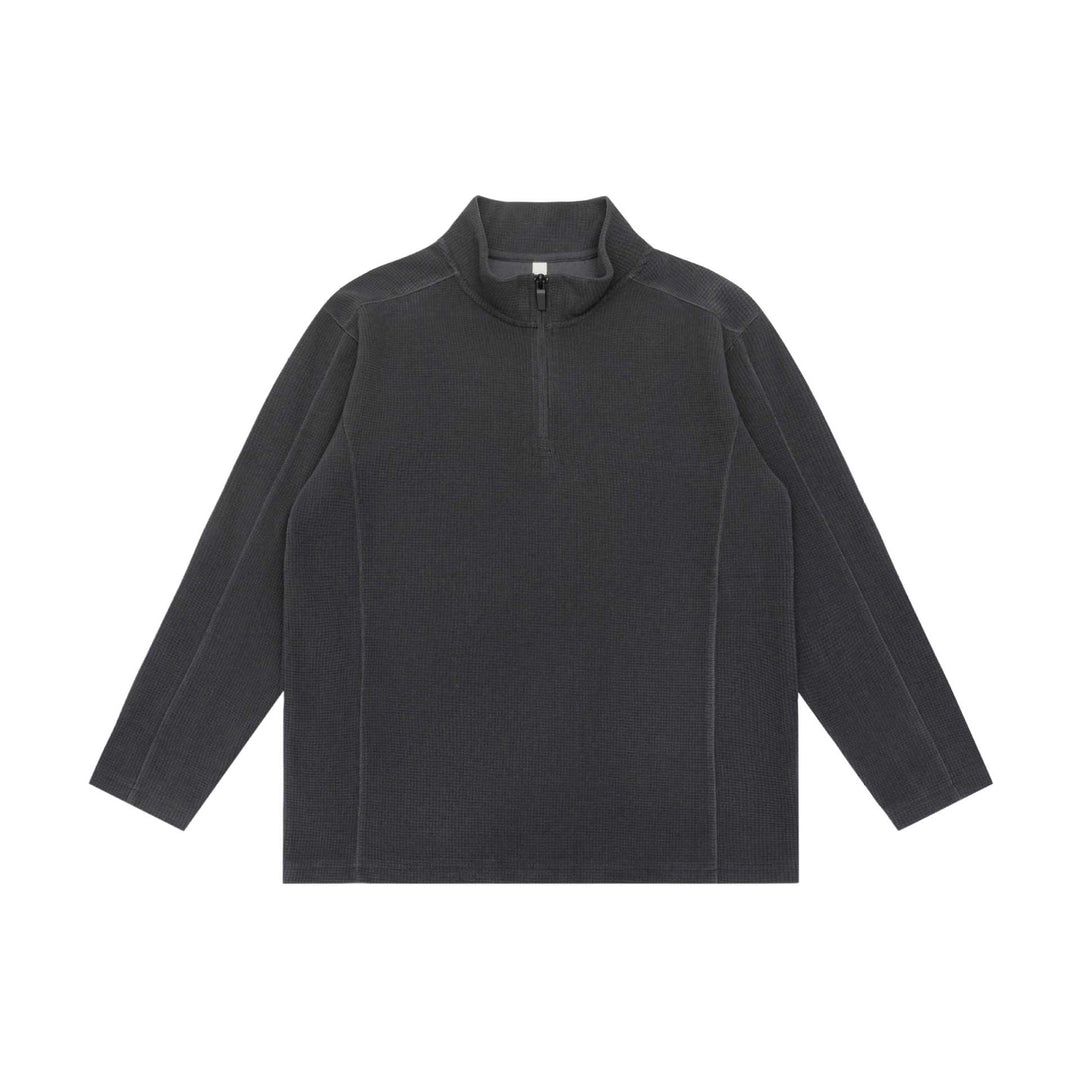 Unisex Waffle Structure Half Zip Pullover with Troyer Collar and Relaxed Fit Mune Fashion