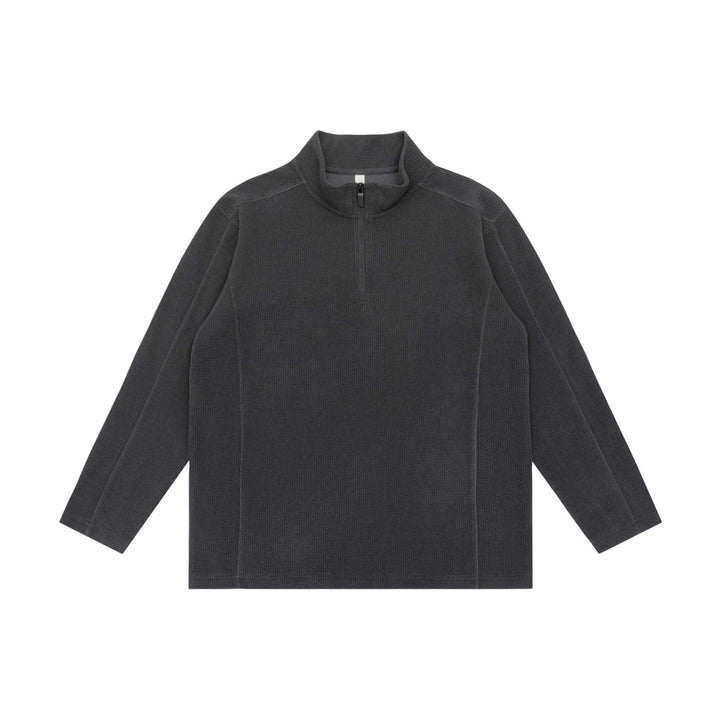 Unisex Waffle Structure Half Zip Pullover with Troyer Collar and Relaxed Fit Mune Fashion