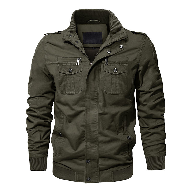Men's nan Canvas Utility Blouson with high collar, flap pockets, and elastic hem