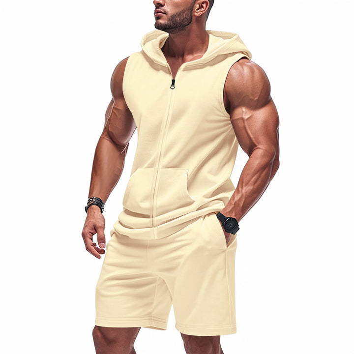 Men's sporty hoodie set with sleeveless sweatshirt, full zip, and training shorts Mune Fashion