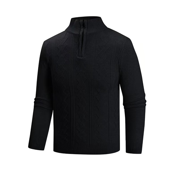 Men's fine knit half-zip pullover with cable pattern and stand-up collar Mune Fashion