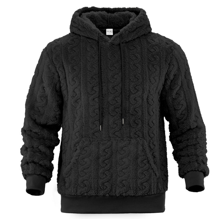 Men's Sherpa Hoodie with Cable Knit Pattern, Kangaroo Pocket and Ribbed Cuffs Mune Fashion