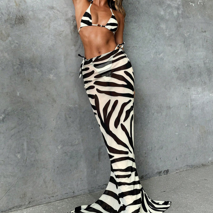 Women's triangle bikini with elegant wrap skirt and animal print Mune Fashion