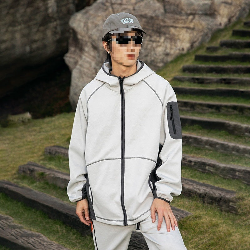 Men's Oversize Outdoor Fleece Jacket with Hood, Sleeve Zipper Pocket & Drawstring Mune Fashion