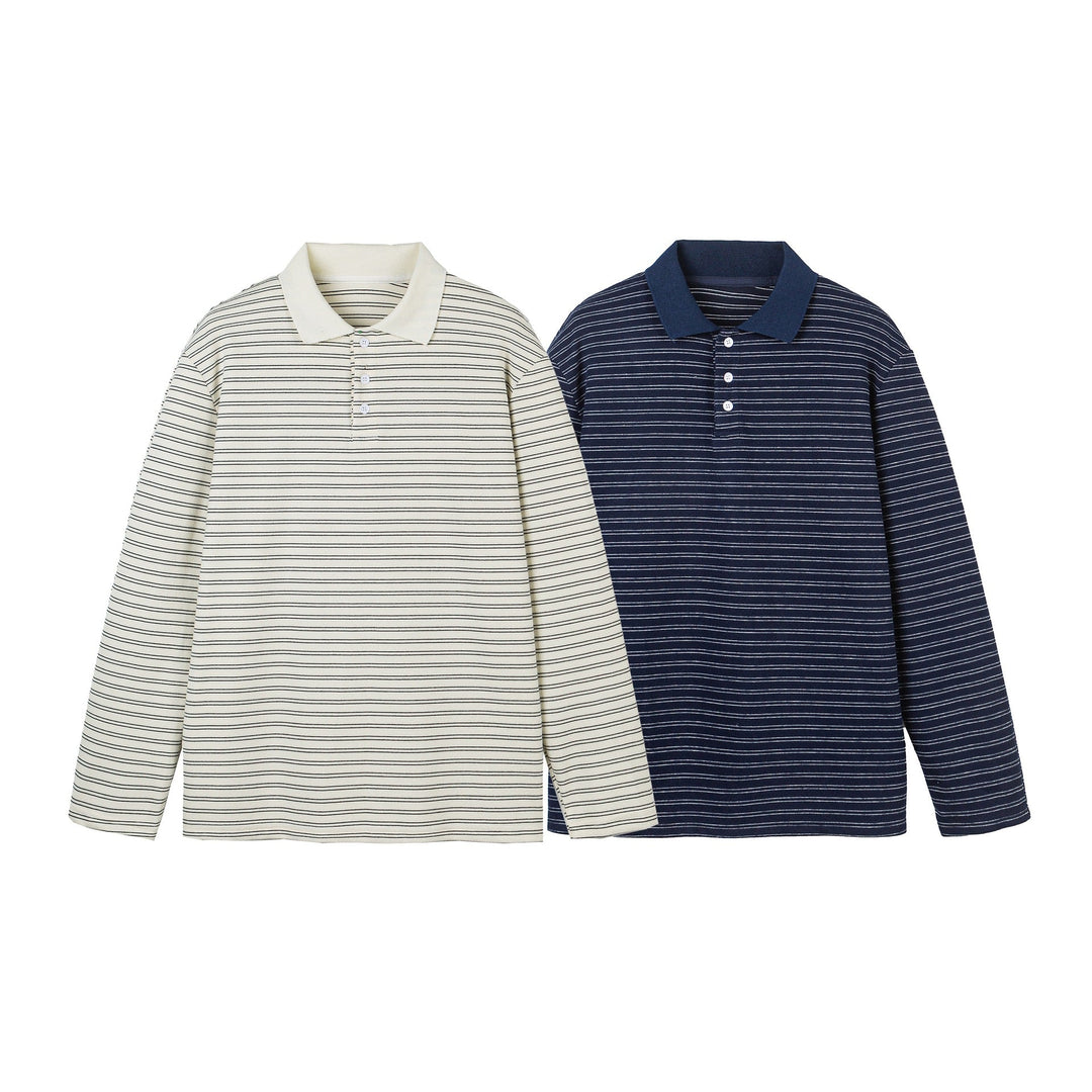 Men's Long Sleeve Polo Shirt in Striped Jersey with Henley Placket Mune Fashion