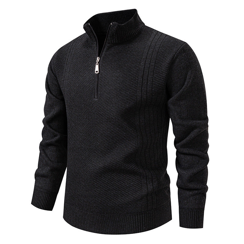 Men's Troyer sweater with half zipper, chevron structure and elastic ribbed cuffs Mune Fashion