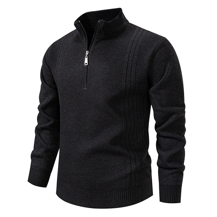 Men's Troyer sweater with half zipper, chevron structure and elastic ribbed cuffs Mune Fashion
