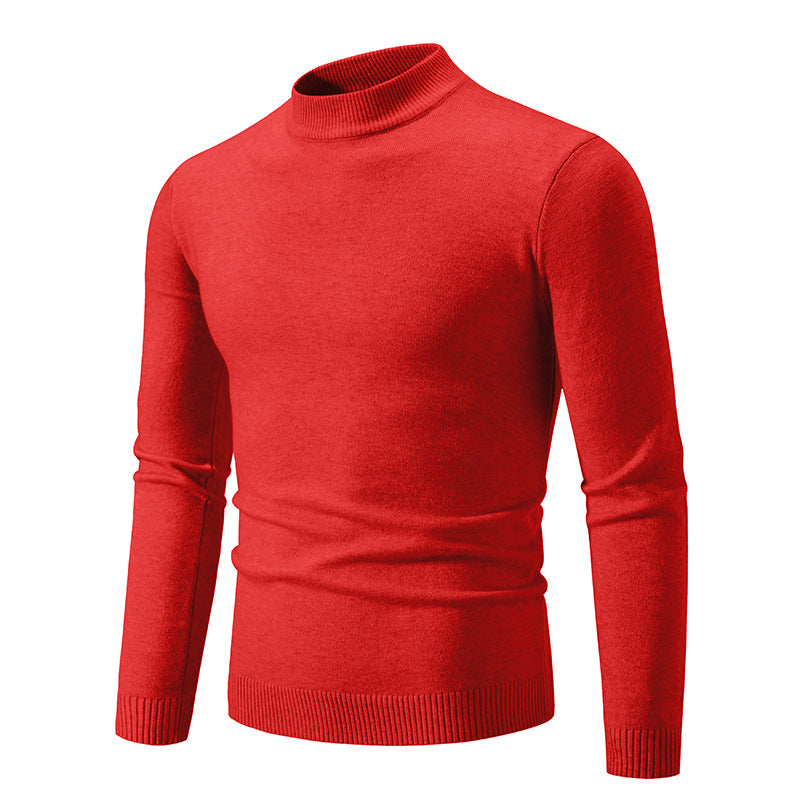 Men's Slim Fit Fine Knit Mock Neck Sweater with Ribbed Collar and Hem Mune Fashion