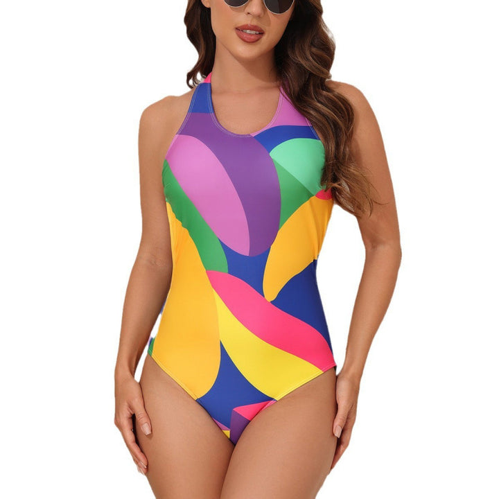 Women's Sporty One-Piece Swimsuit with Colorful Floral Pattern Mune Fashion