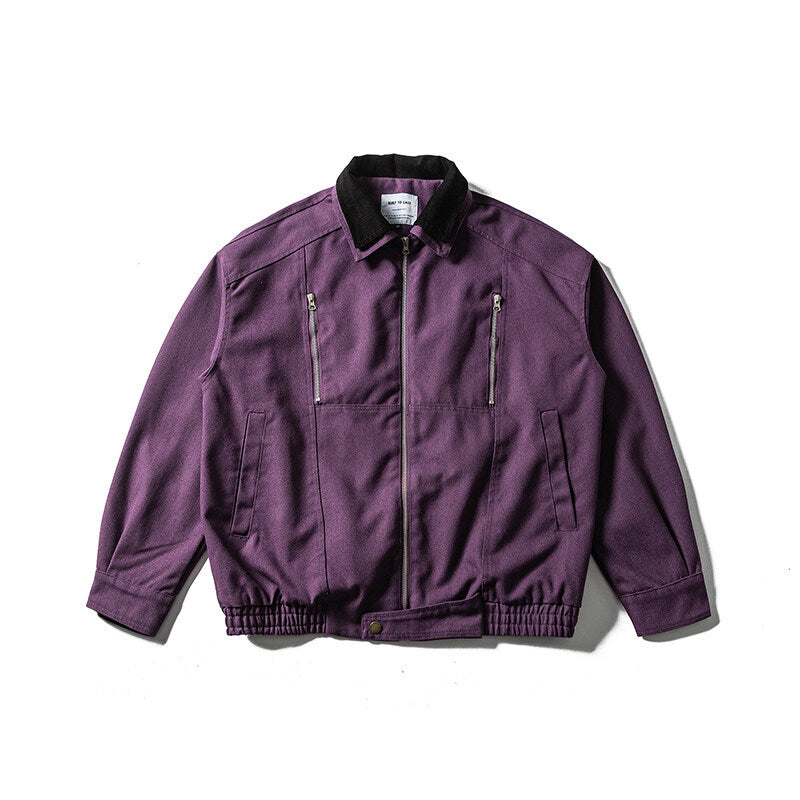 Men's Boxy Canvas Blouson Jacket with Cord Collar, Zipper Chest Pockets and Elastic Hem Mune Fashion