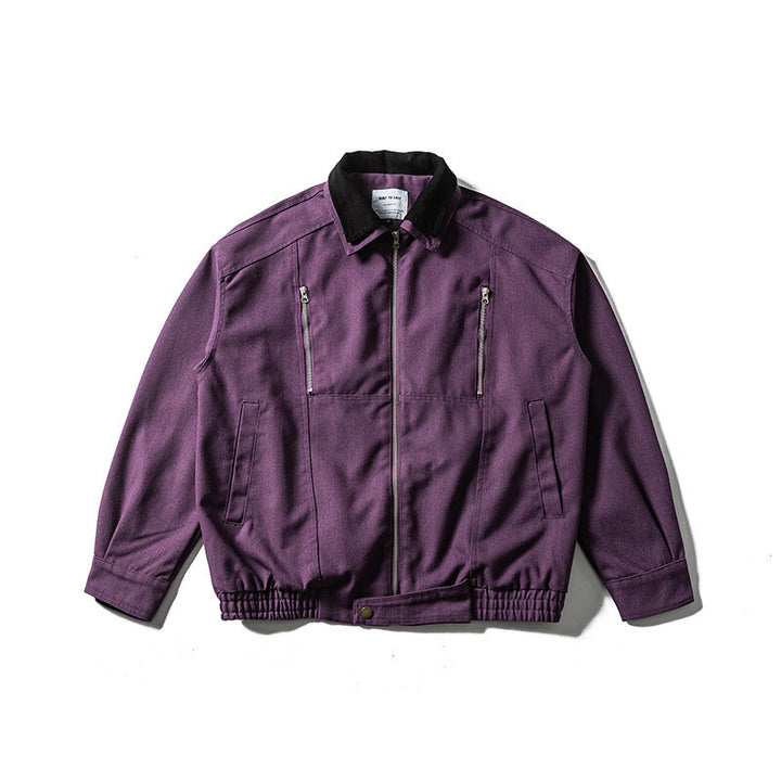 Men's Boxy Canvas Blouson Jacket with Cord Collar, Zipper Chest Pockets and Elastic Hem Mune Fashion