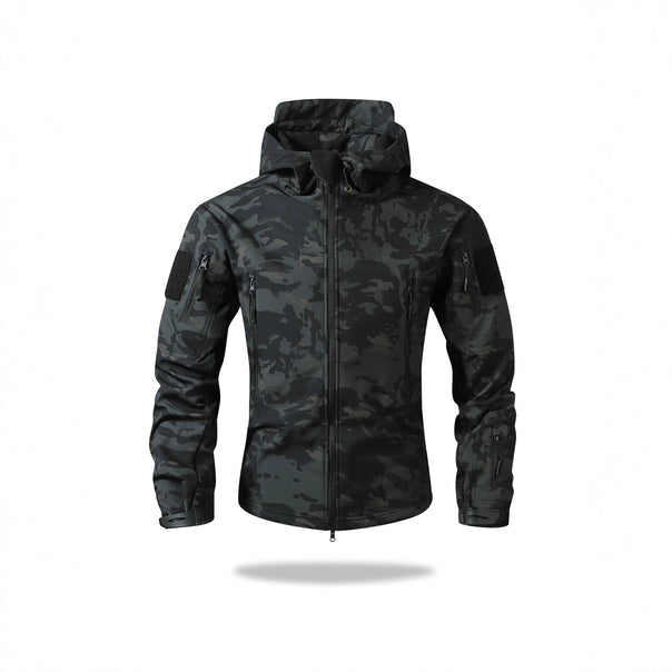 Men's Tactical Softshell Jacket with Hood, Camouflage Design and Multiple Pockets Mune Fashion