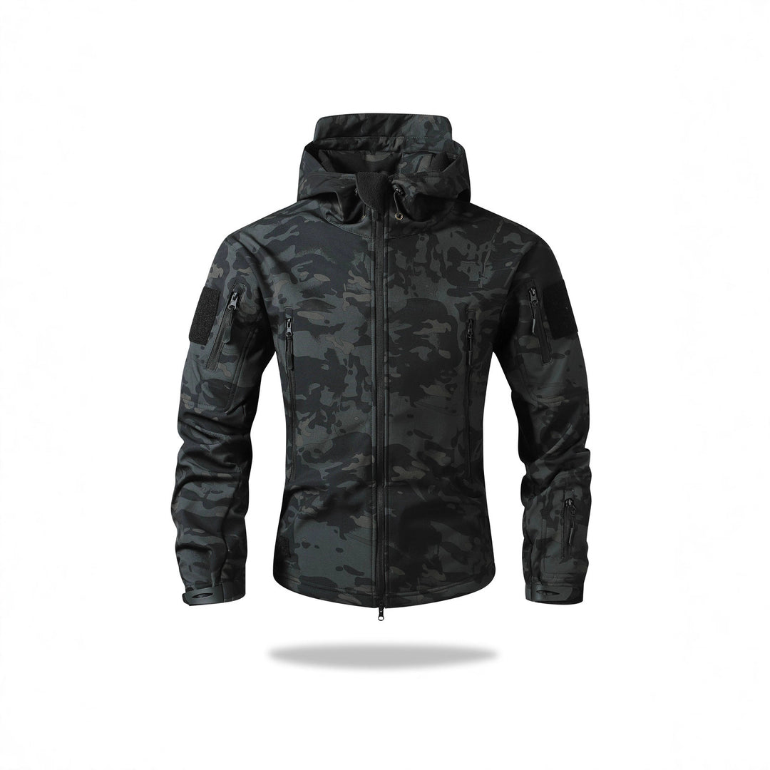 Men's Tactical Softshell Jacket with Hood, Camouflage Print and Multifunctional Pockets Mune Fashion