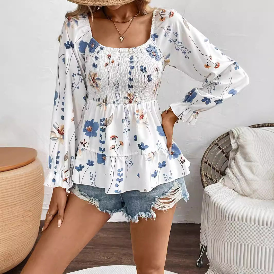 Women's nan smoke top with square neckline, tiered ruffle and balloon sleeves Mune Fashion
