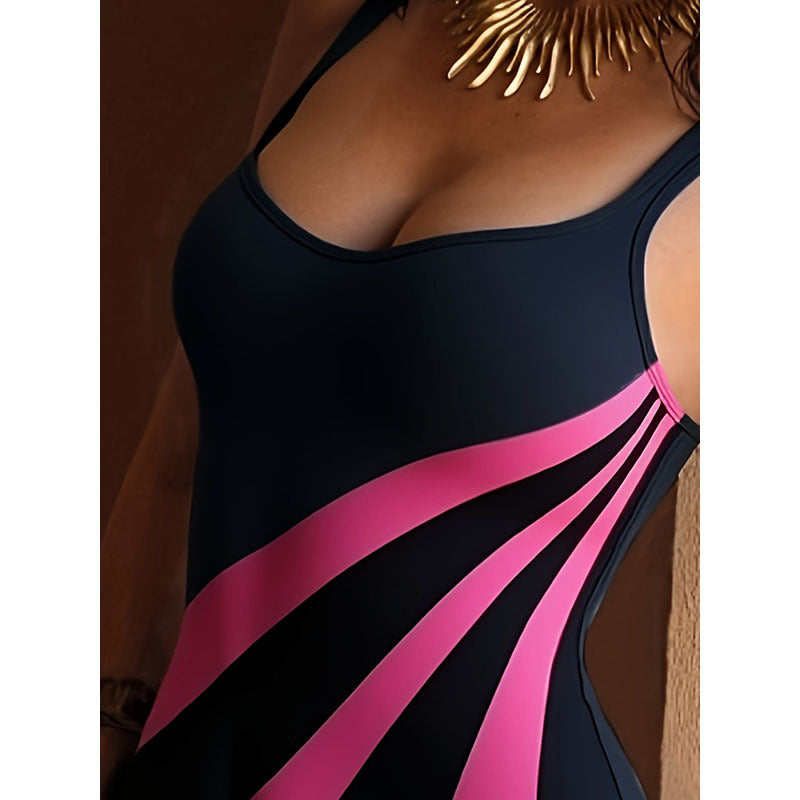 Women's Sporty One-Piece Swimsuit with Elegant Color Design Mune Fashion