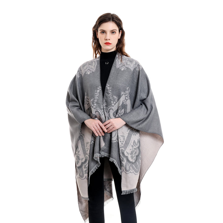 Women's Light Jacquard Throw with Cashmere-like Handle and Fringe Hem Mune Fashion