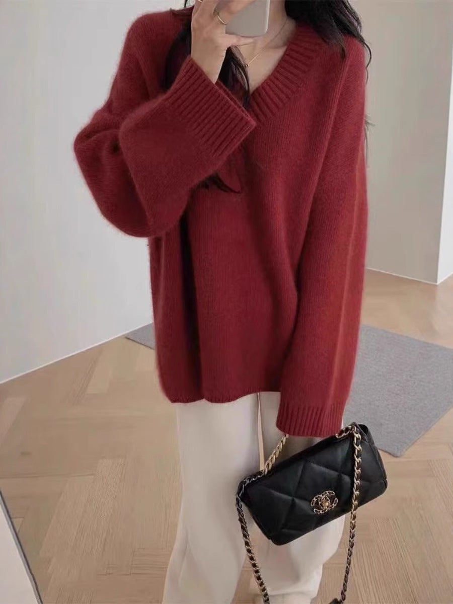 Women's Oversize V-Neck Sweater in Mohair Look Mune Fashion