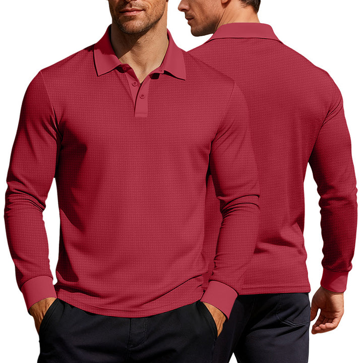 Men's long sleeve polo shirt made of waffle knit with a slim fit, concealed button placket, and shirt collar Mune Fashion
