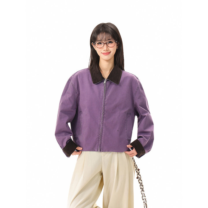 Women's short cut bomber jacket with cord collar and turned-up cuffs Mune Fashion