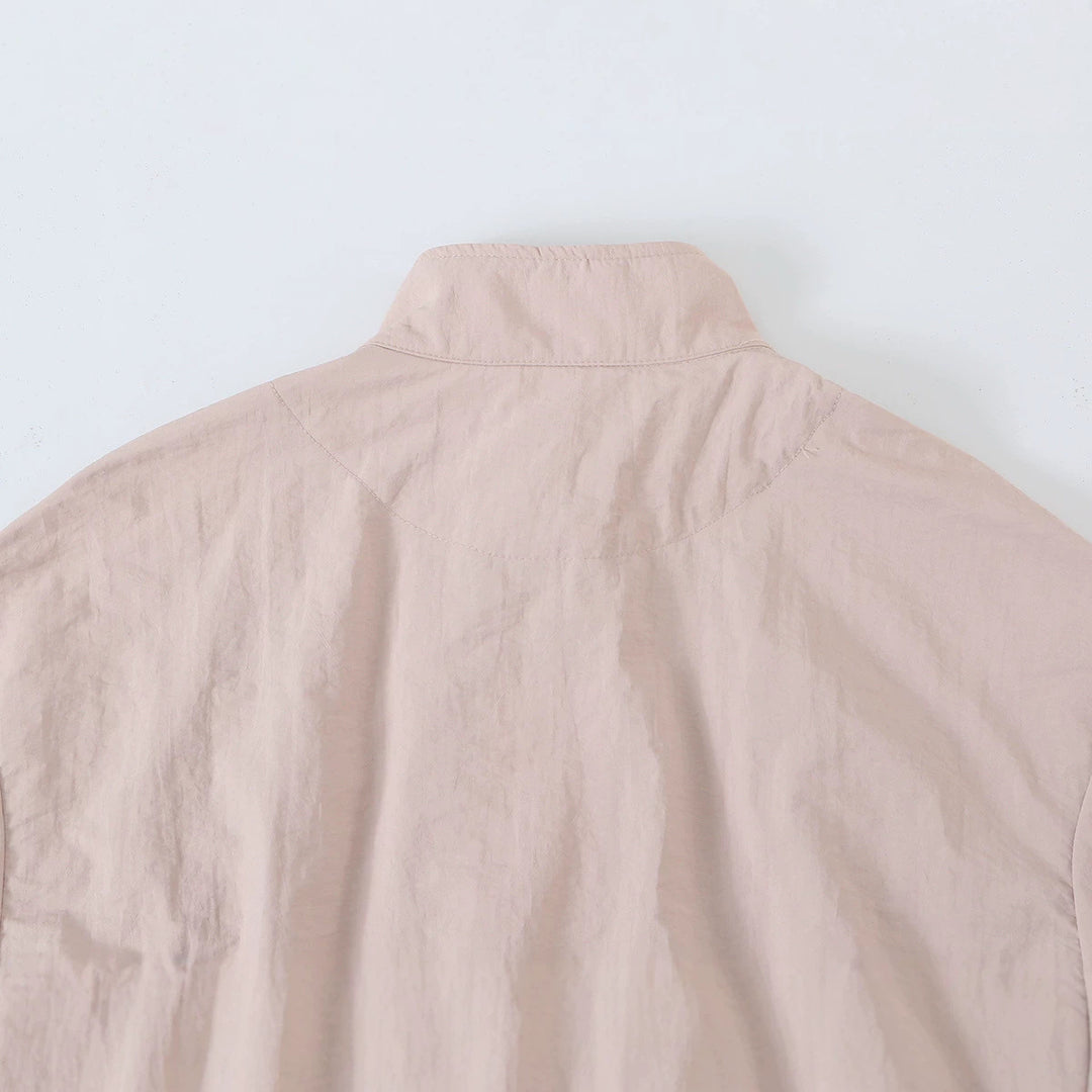 Women's Light Tailored Transitional Jacket with Drawstring, Stand Collar and Balloon Sleeves Mune Fashion