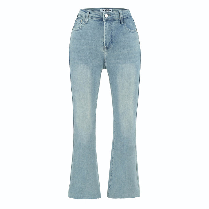 Women's Highwaist Flared Trousers made of Stretch Denim with five pockets and raw hem Mune Fashion
