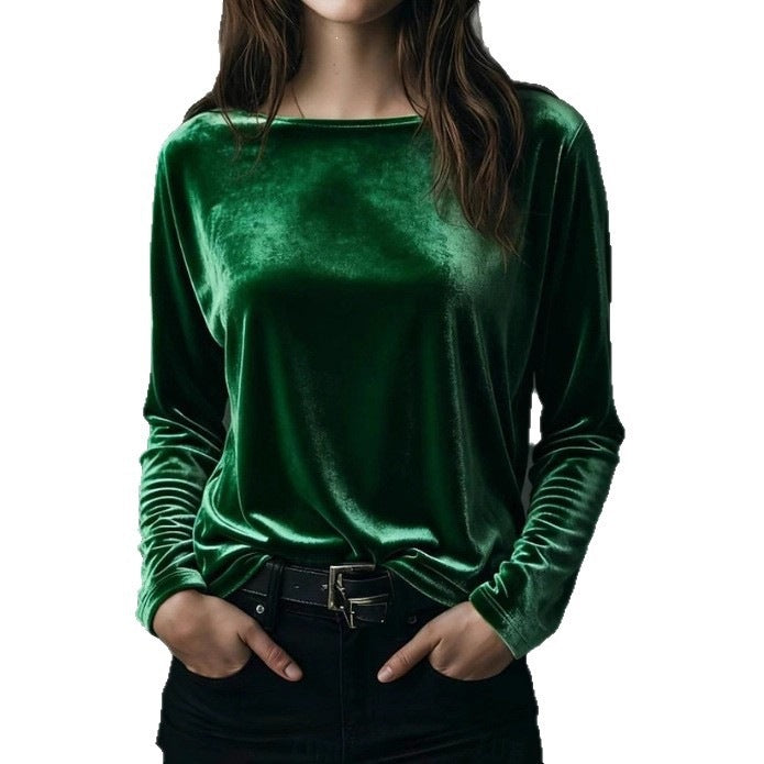 Women's fine velour long-sleeve shirt with boat neckline and boxy silhouette Mune Fashion