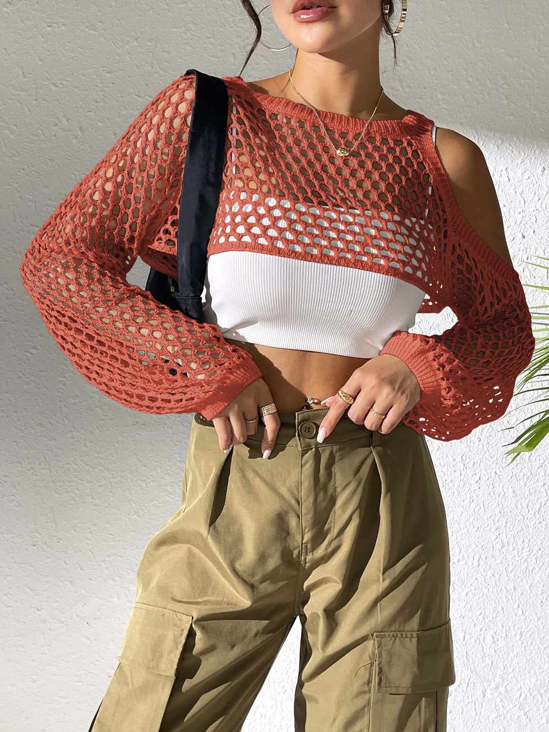 Women's casual mesh sweater with open shoulders Mune Fashion