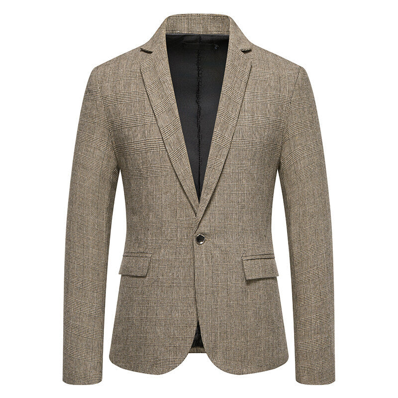 Men's Tailored Glencheck Blazer with One-Button Closure and Flap Pockets Mune Fashion