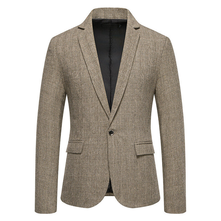 Men's Tailored Glencheck Blazer with One-Button Closure and Flap Pockets Mune Fashion