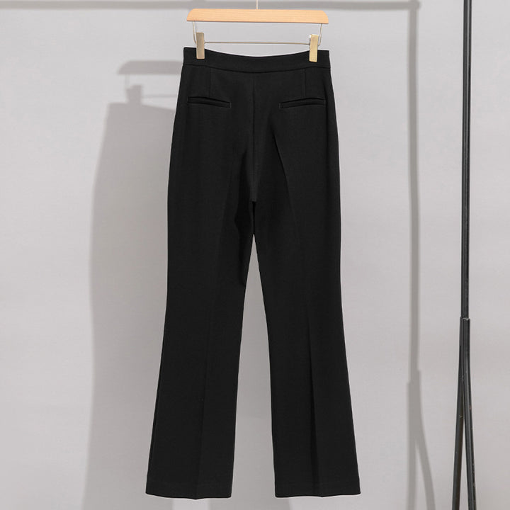 Women's High-Waist Pants with Wide Flare and Crease Mune Fashion